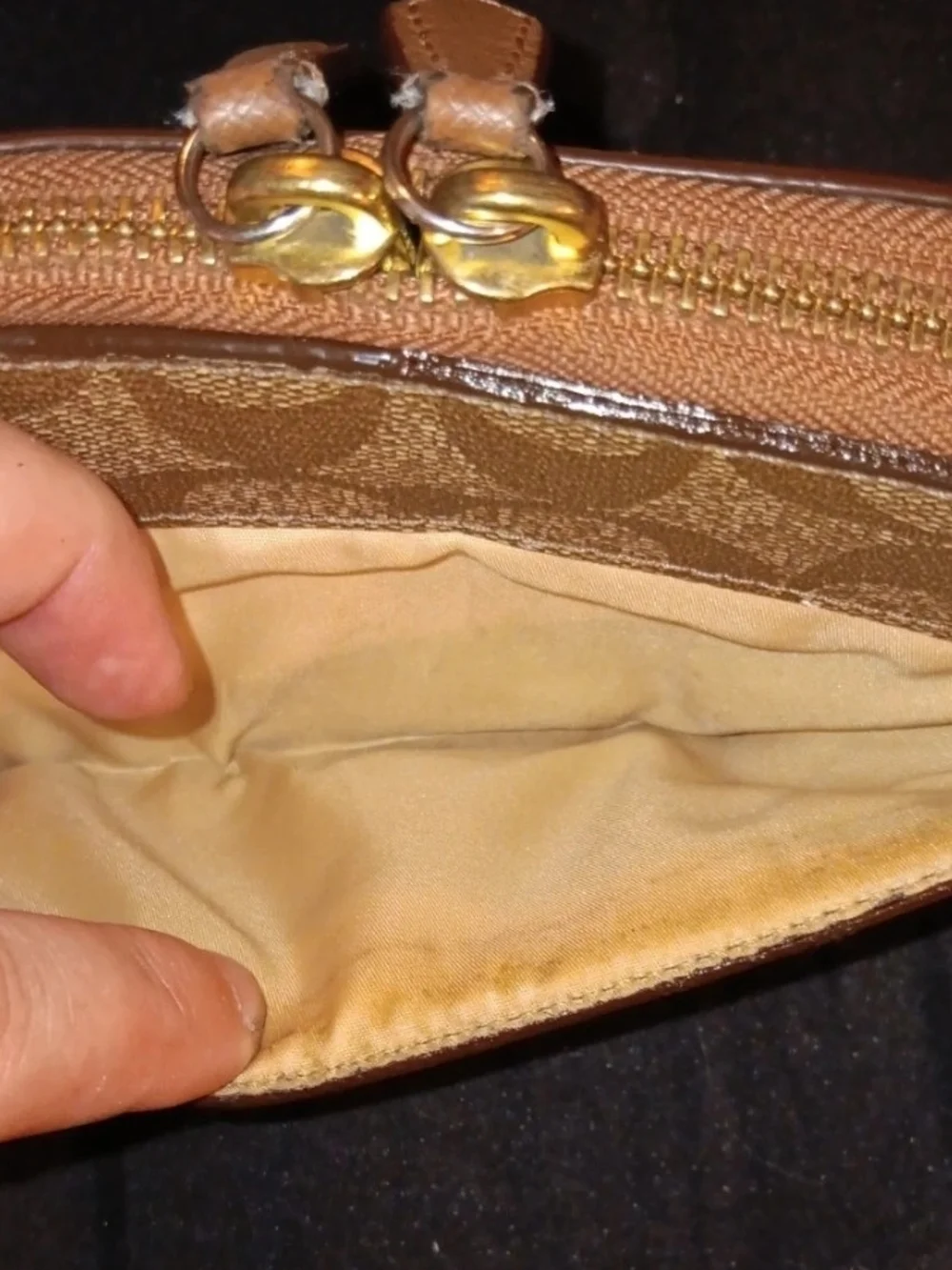 Coach Signature Canvas Tan Double Zipper Wallet